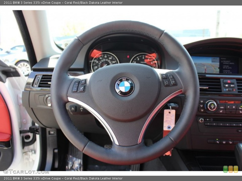 Coral Red/Black Dakota Leather Interior Steering Wheel for the 2011 BMW 3 Series 335i xDrive Coupe #63798941