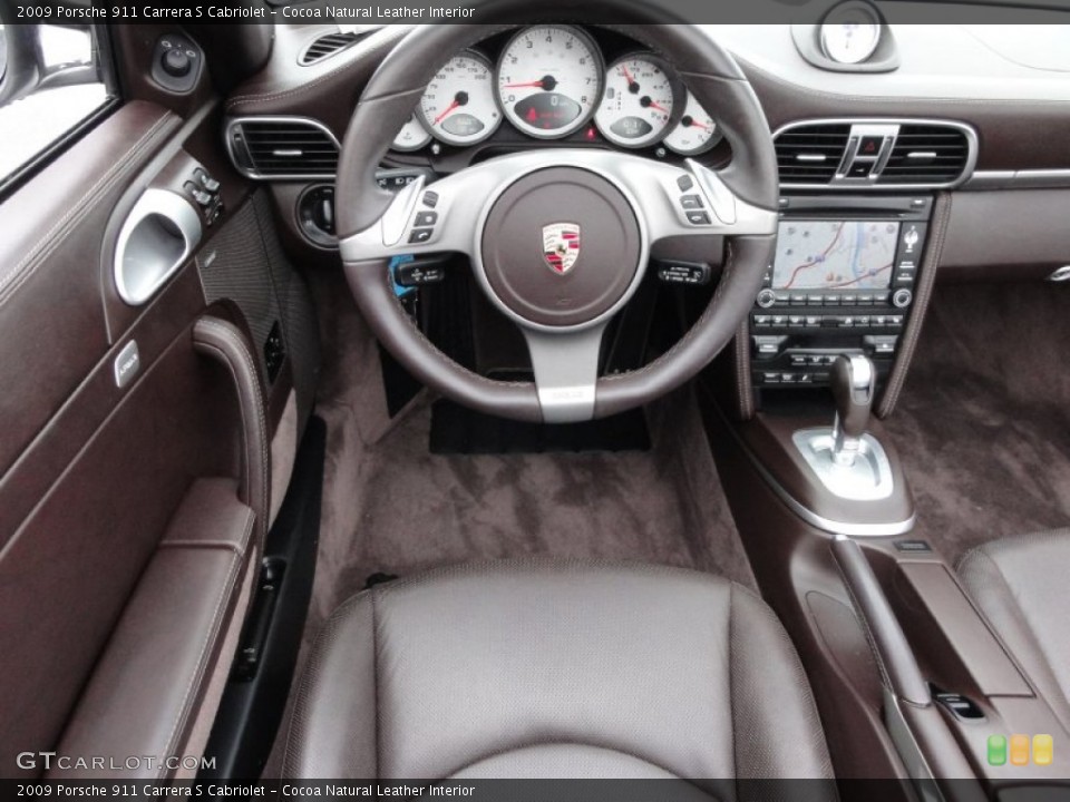 Cocoa Natural Leather Interior Steering Wheel for the 2009 Porsche 911 Carrera S Cabriolet #65536444
