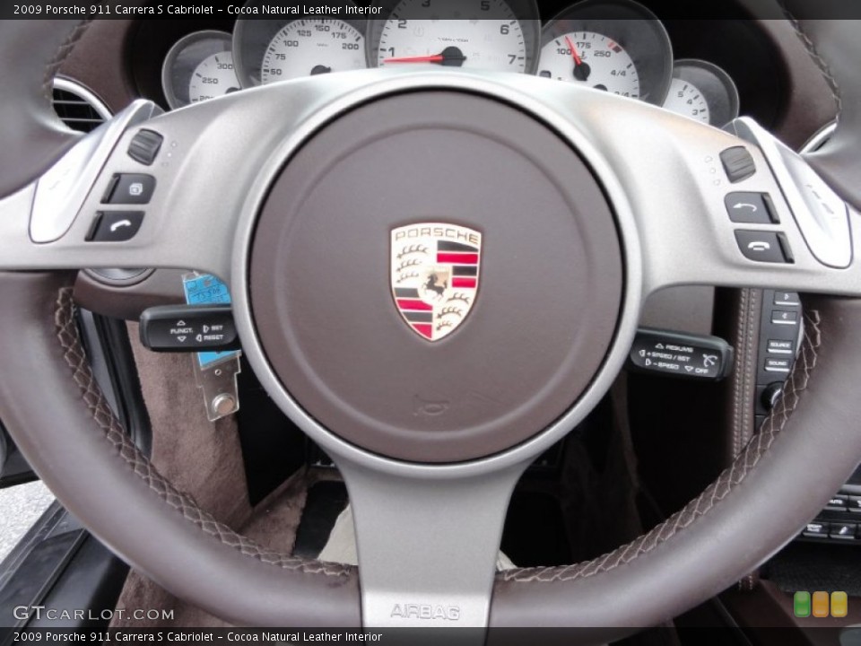 Cocoa Natural Leather Interior Steering Wheel for the 2009 Porsche 911 Carrera S Cabriolet #65536494