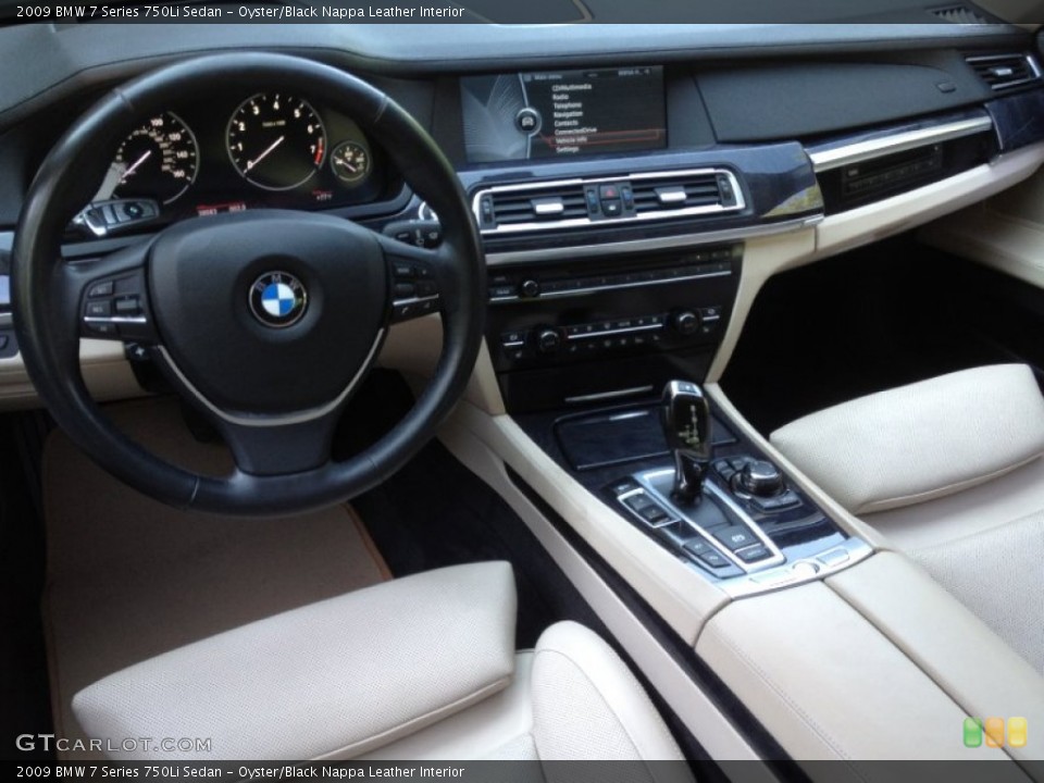 Oyster/Black Nappa Leather Interior Prime Interior for the 2009 BMW 7 Series 750Li Sedan #65773801