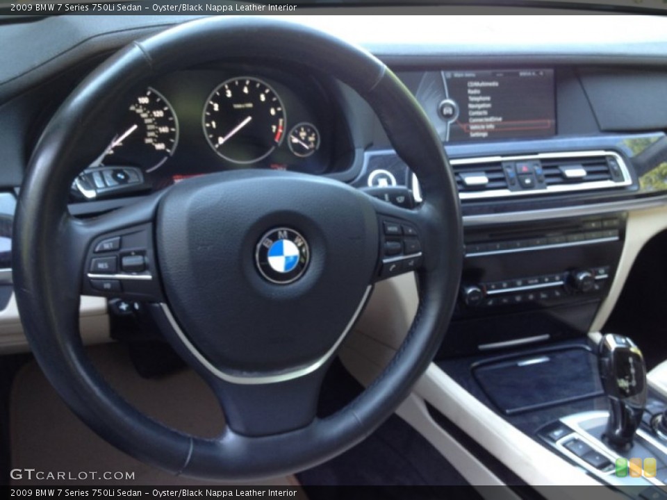 Oyster/Black Nappa Leather Interior Steering Wheel for the 2009 BMW 7 Series 750Li Sedan #65773804