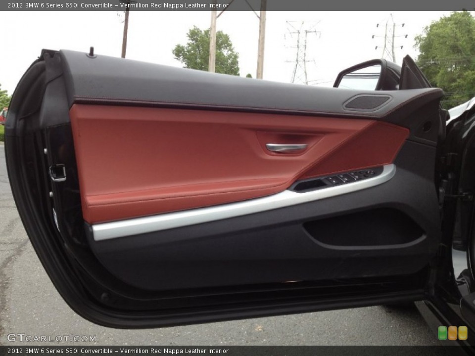 Vermillion Red Nappa Leather Interior Door Panel for the 2012 BMW 6 Series 650i Convertible #65980512