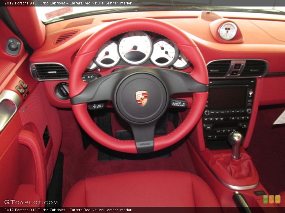 Carrera Red Natural Leather Interior Steering Wheel for the 2012 Porsche 911 Turbo Cabriolet #66236897