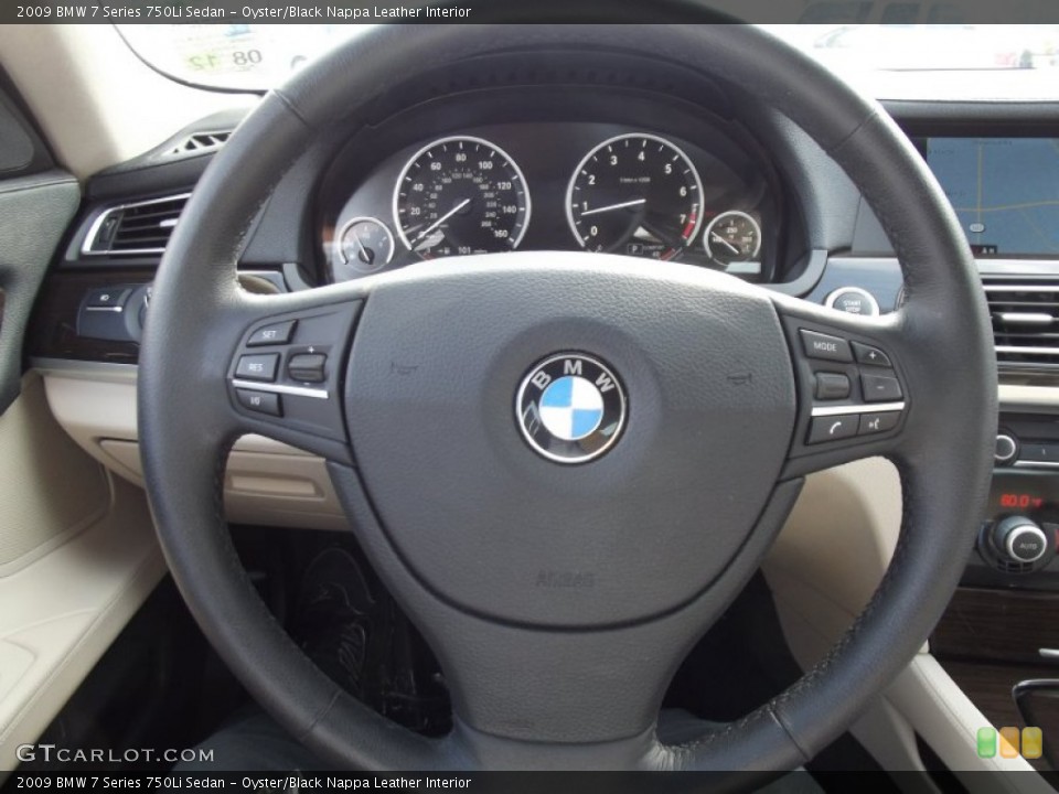 Oyster/Black Nappa Leather Interior Steering Wheel for the 2009 BMW 7 Series 750Li Sedan #66639794