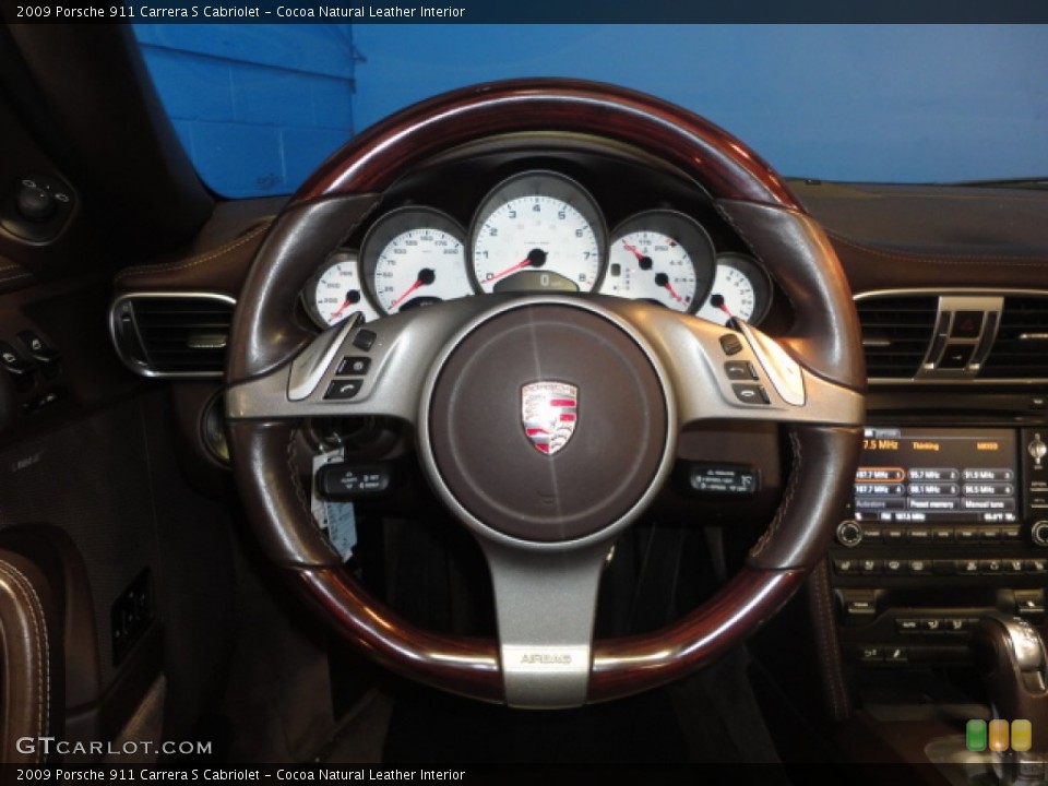 Cocoa Natural Leather Interior Steering Wheel for the 2009 Porsche 911 Carrera S Cabriolet #66845597