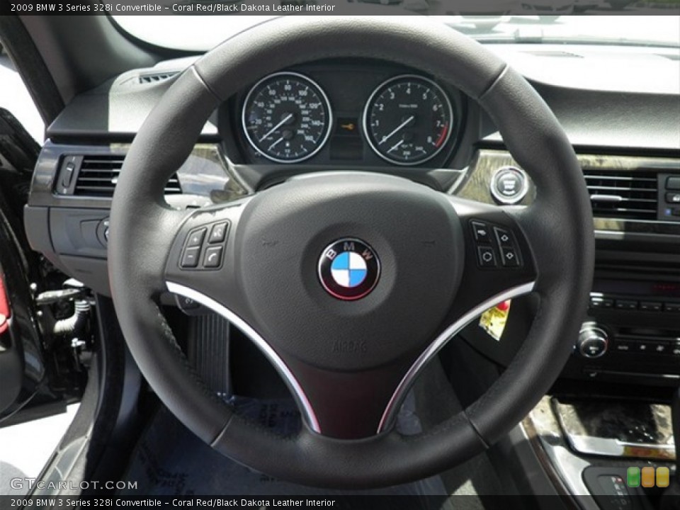 Coral Red/Black Dakota Leather Interior Steering Wheel for the 2009 BMW 3 Series 328i Convertible #66916855