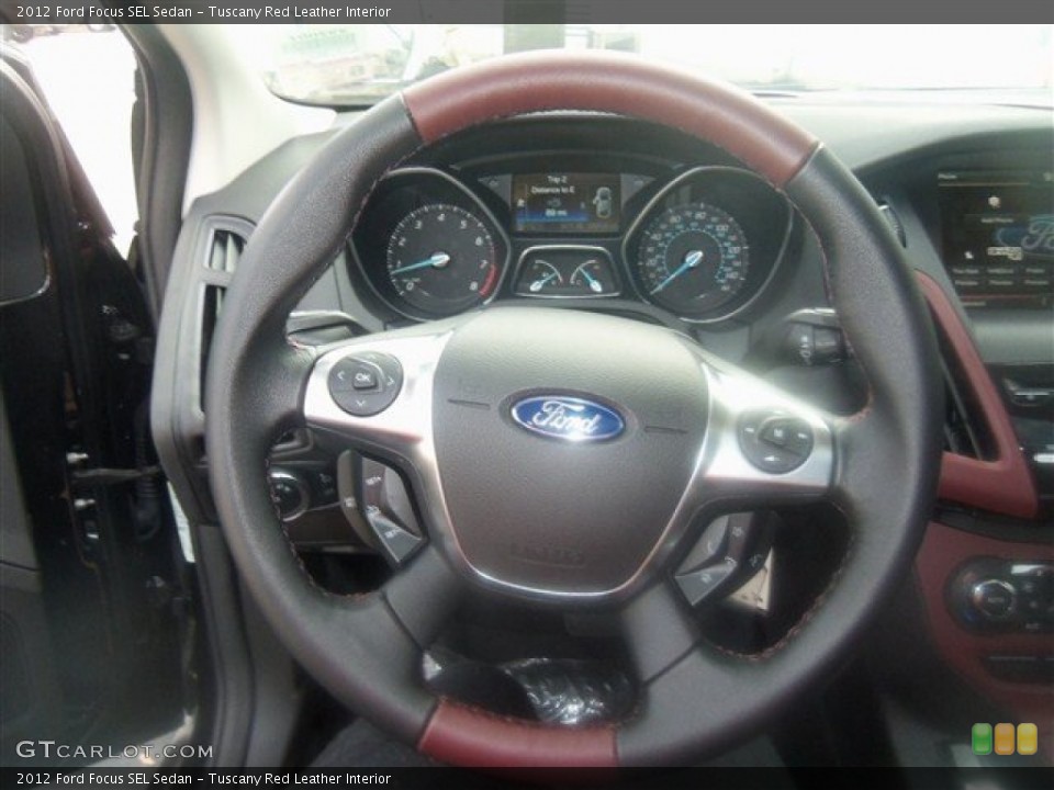 Tuscany Red Leather Interior Steering Wheel for the 2012 Ford Focus SEL Sedan #67609551