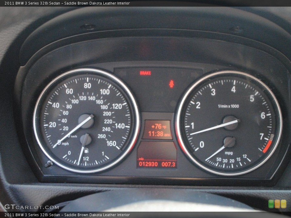 Saddle Brown Dakota Leather Interior Gauges for the 2011 BMW 3 Series 328i Sedan #67613541