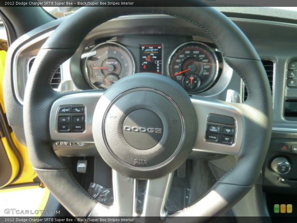Black/Super Bee Stripes Interior Steering Wheel for the 2012 Dodge Charger SRT8 Super Bee #67665352