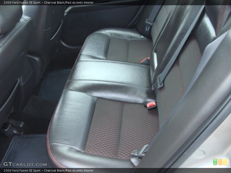 Charcoal Black/Red Accents Interior Rear Seat for the 2009 Ford Fusion SE Sport #67787619