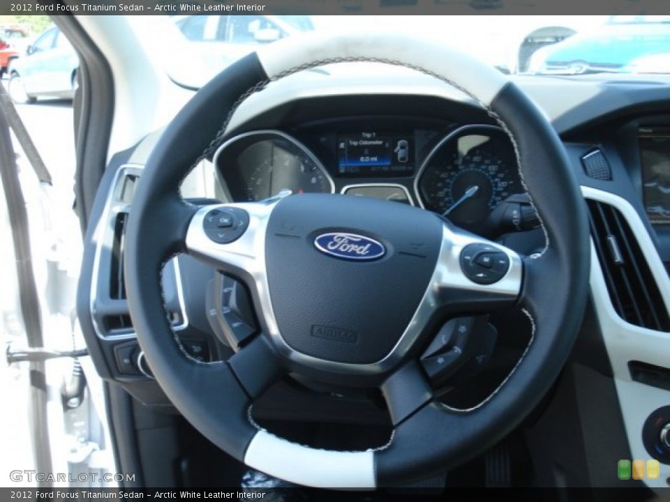Arctic White Leather Interior Steering Wheel for the 2012 Ford Focus Titanium Sedan #67793658