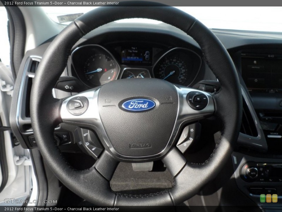 Charcoal Black Leather Interior Steering Wheel for the 2012 Ford Focus Titanium 5-Door #67812978