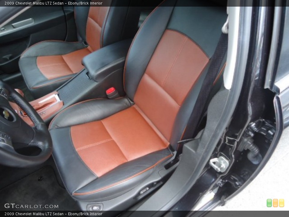 Ebony/Brick Interior Front Seat for the 2009 Chevrolet Malibu LTZ Sedan #67815909