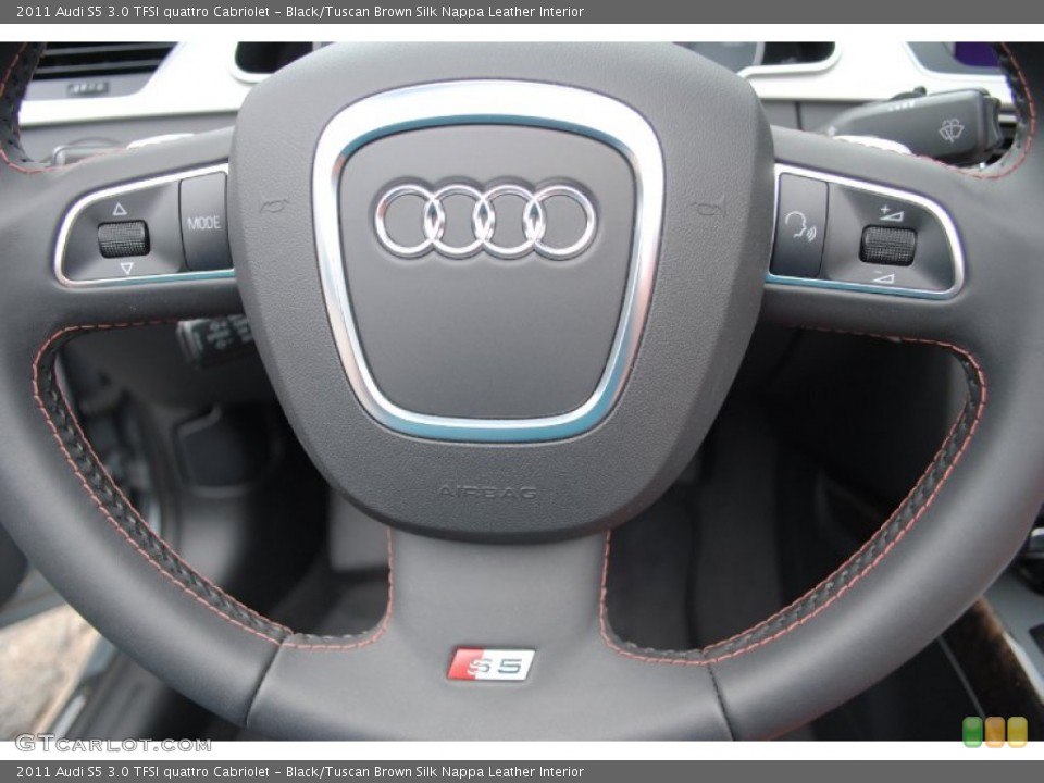 Black/Tuscan Brown Silk Nappa Leather Interior Steering Wheel for the 2011 Audi S5 3.0 TFSI quattro Cabriolet #68338532