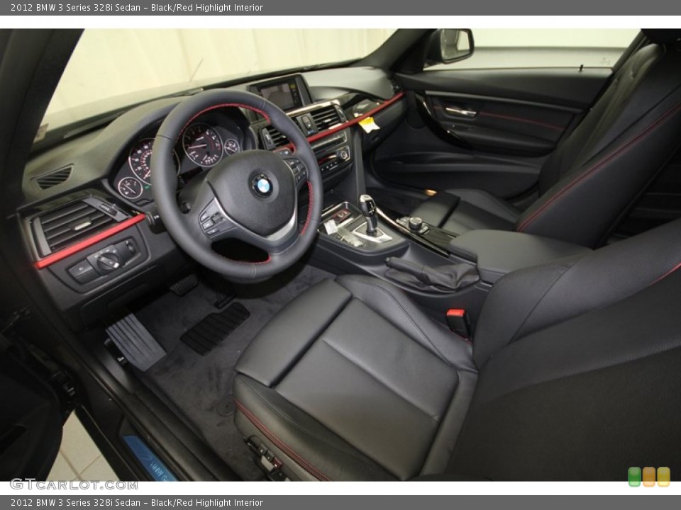 Black/Red Highlight Interior Prime Interior for the 2012 BMW 3 Series 328i Sedan #68375634