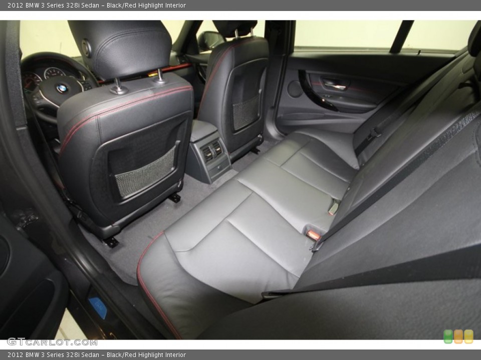 Black/Red Highlight Interior Rear Seat for the 2012 BMW 3 Series 328i Sedan #68375718