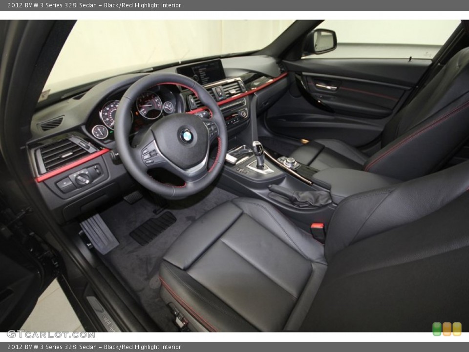 Black/Red Highlight Interior Prime Interior for the 2012 BMW 3 Series 328i Sedan #68545657
