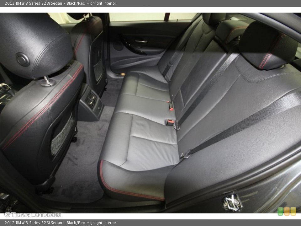Black/Red Highlight Interior Rear Seat for the 2012 BMW 3 Series 328i Sedan #68545664