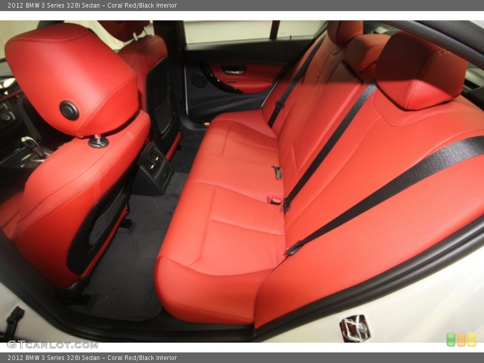 Coral Red/Black Interior Rear Seat for the 2012 BMW 3 Series 328i Sedan #68545903
