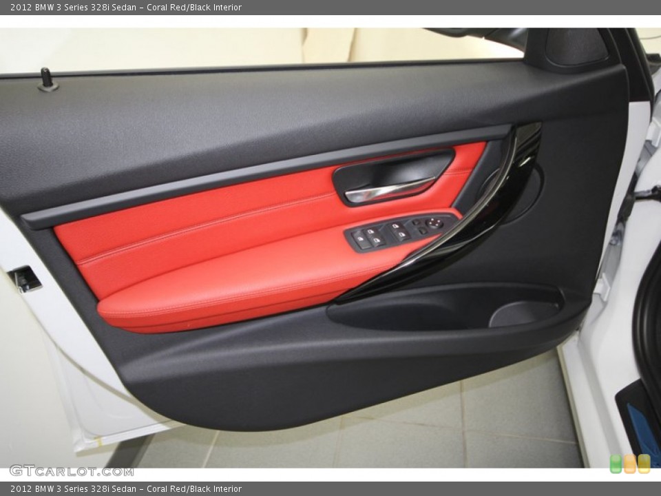 Coral Red/Black Interior Door Panel for the 2012 BMW 3 Series 328i Sedan #68545912