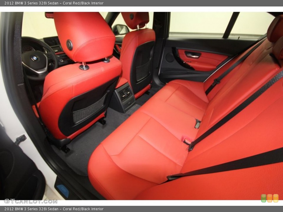 Coral Red/Black Interior Rear Seat for the 2012 BMW 3 Series 328i Sedan #68545993