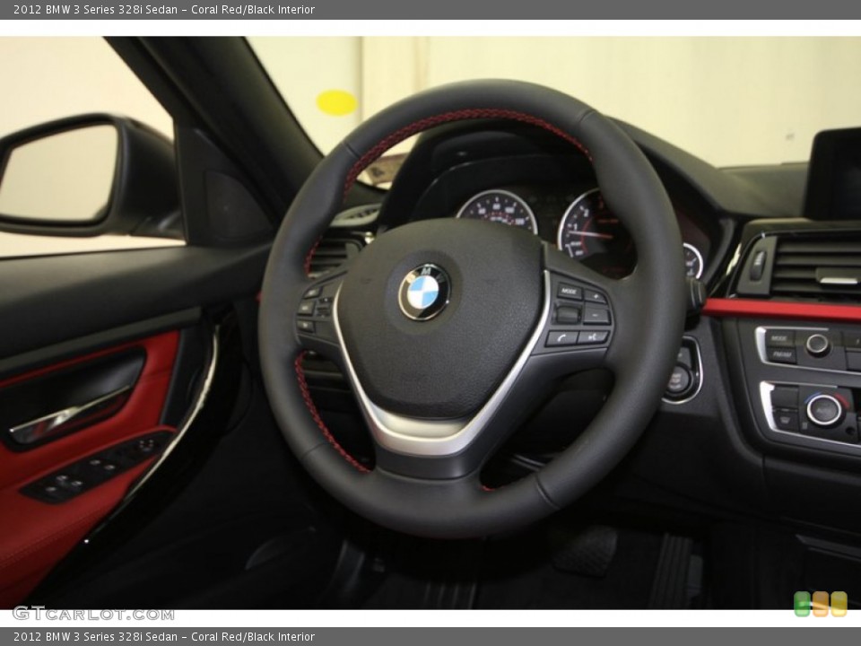 Coral Red/Black Interior Steering Wheel for the 2012 BMW 3 Series 328i Sedan #68546011