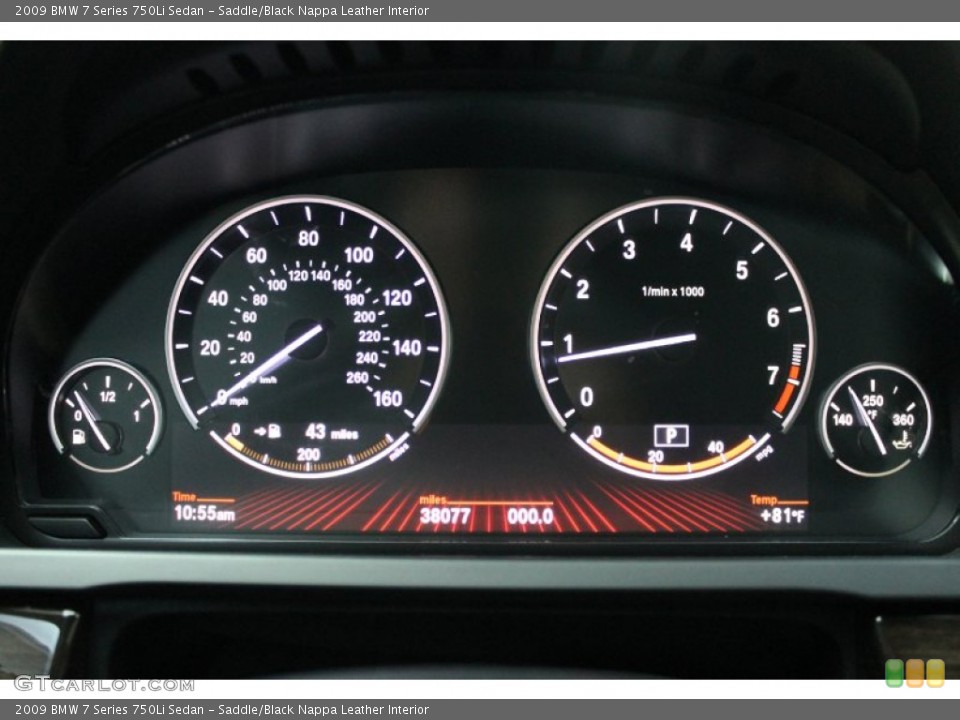 Saddle/Black Nappa Leather Interior Gauges for the 2009 BMW 7 Series 750Li Sedan #68715700