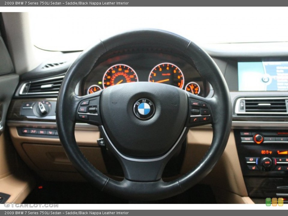Saddle/Black Nappa Leather Interior Steering Wheel for the 2009 BMW 7 Series 750Li Sedan #68715817