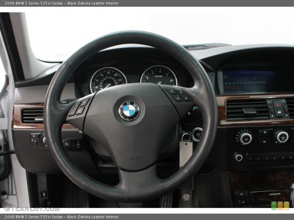 Black Dakota Leather Interior Steering Wheel for the 2008 BMW 5 Series 535xi Sedan #68733547