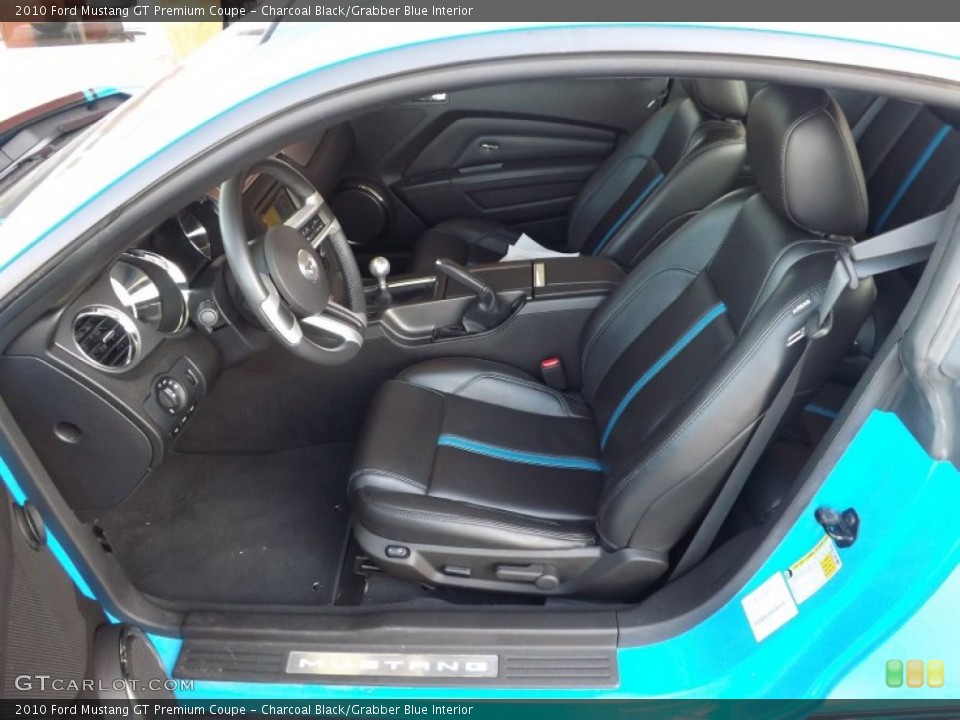 Charcoal Black/Grabber Blue Interior Front Seat for the 2010 Ford Mustang GT Premium Coupe #68739973