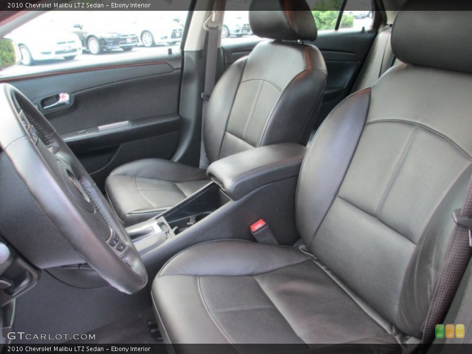 Ebony Interior Front Seat for the 2010 Chevrolet Malibu LTZ Sedan #68804261