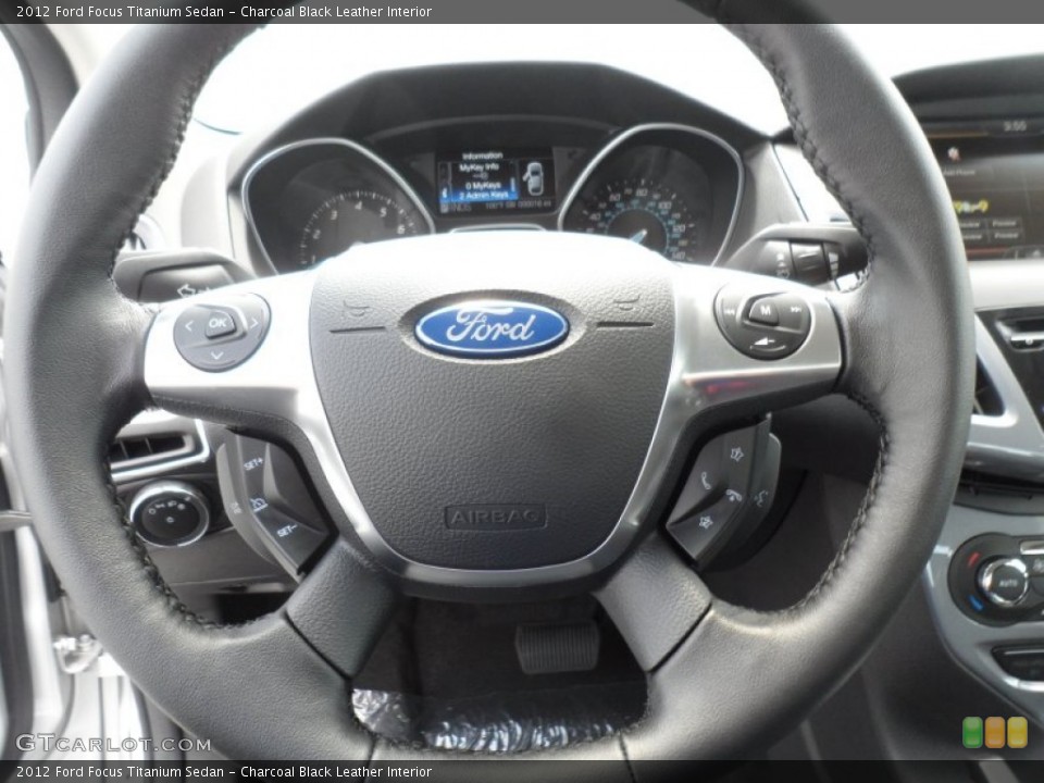 Charcoal Black Leather Interior Steering Wheel for the 2012 Ford Focus Titanium Sedan #68867208