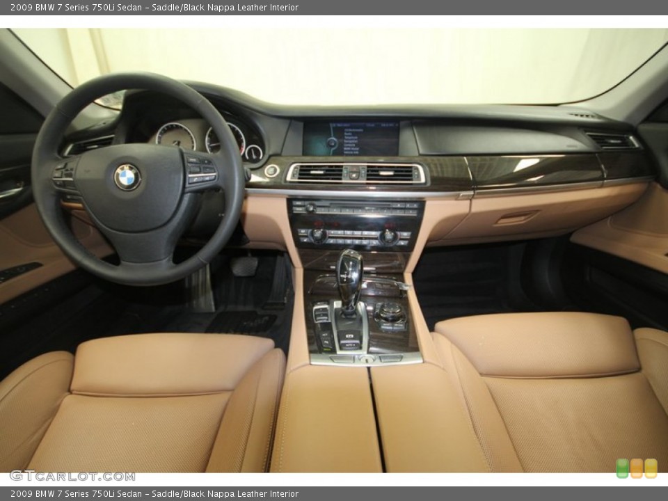 Saddle/Black Nappa Leather Interior Dashboard for the 2009 BMW 7 Series 750Li Sedan #69049196