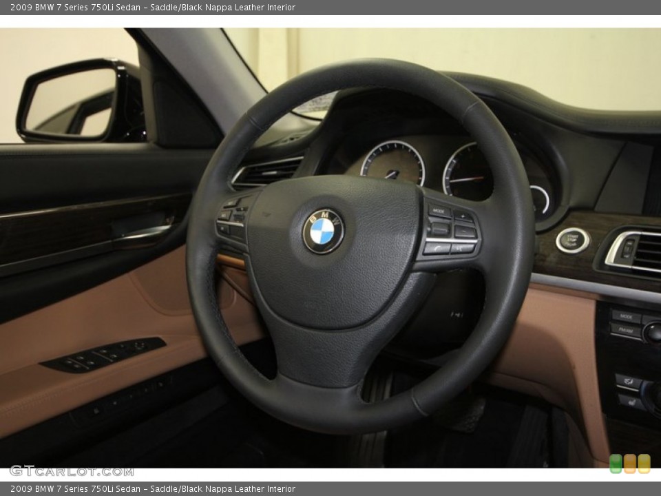 Saddle/Black Nappa Leather Interior Steering Wheel for the 2009 BMW 7 Series 750Li Sedan #69049424
