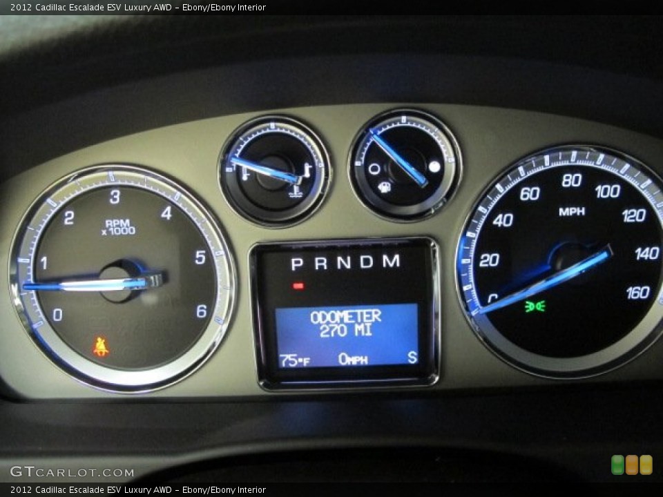 Ebony/Ebony Interior Gauges for the 2012 Cadillac Escalade ESV Luxury AWD #69072022