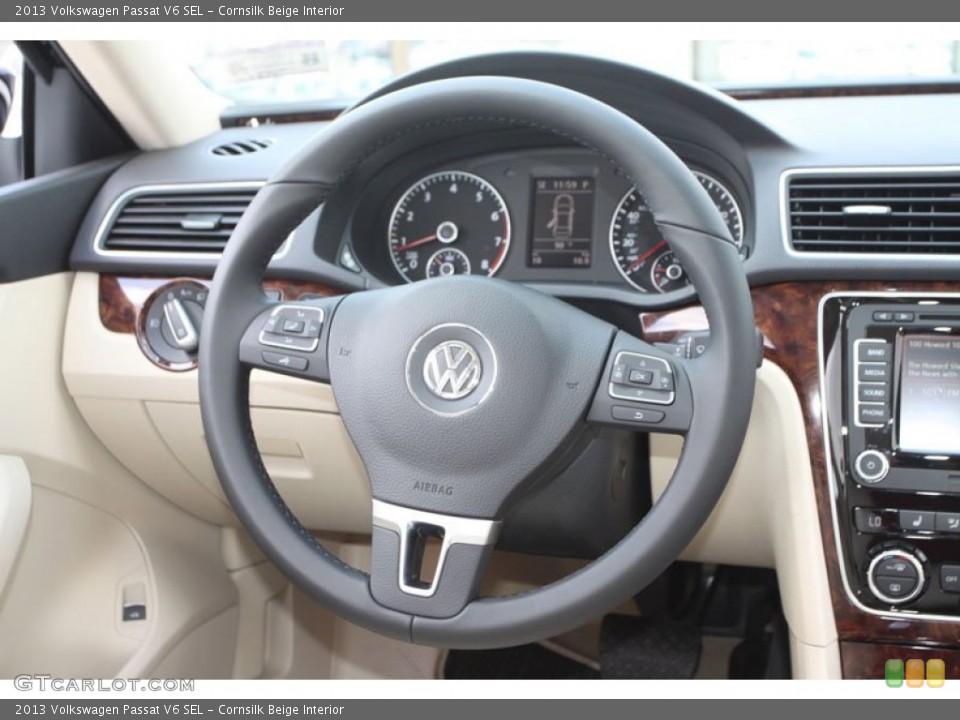 Cornsilk Beige Interior Steering Wheel for the 2013 Volkswagen Passat V6 SEL #69167062