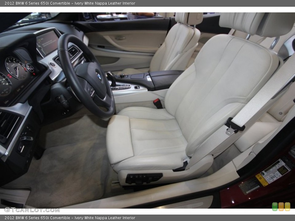 Ivory White Nappa Leather Interior Front Seat for the 2012 BMW 6 Series 650i Convertible #69180970