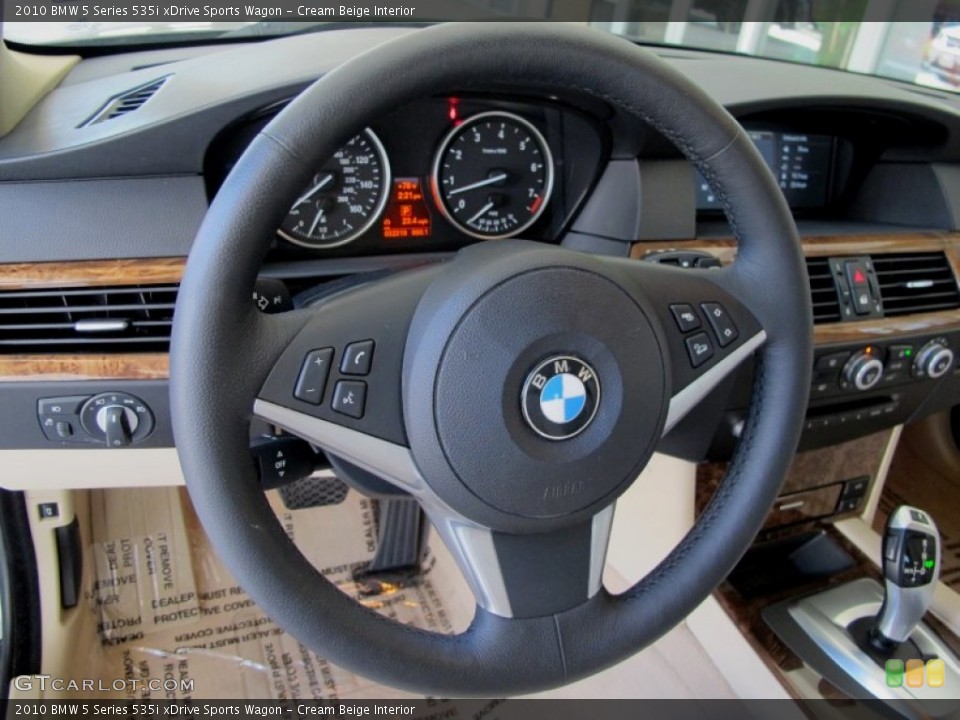 Cream Beige Interior Steering Wheel for the 2010 BMW 5 Series 535i xDrive Sports Wagon #69184924