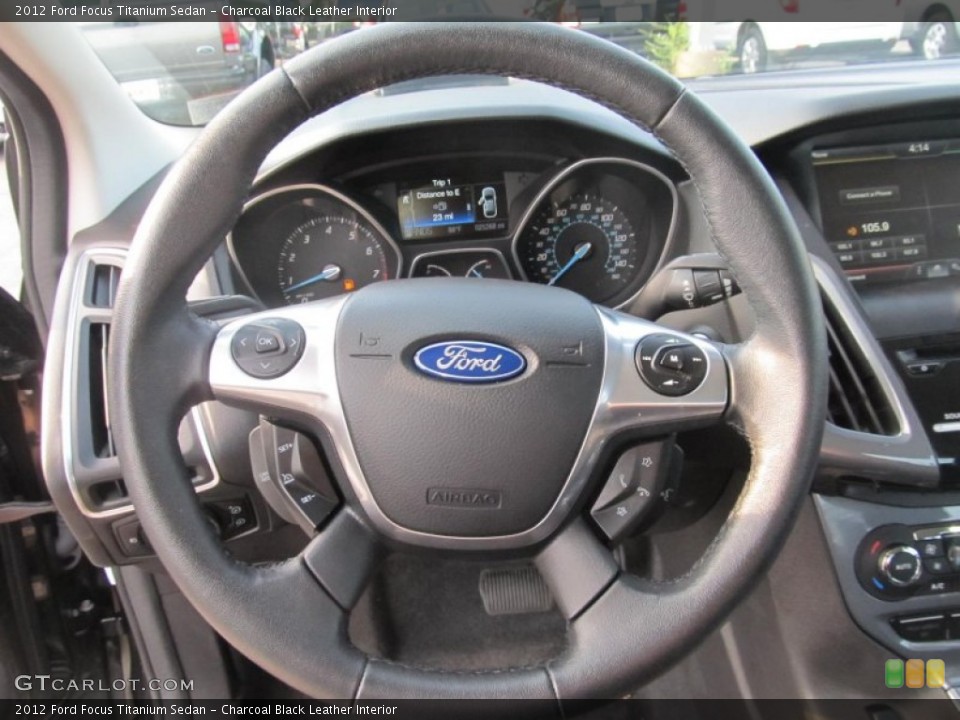 Charcoal Black Leather Interior Steering Wheel for the 2012 Ford Focus Titanium Sedan #69322131
