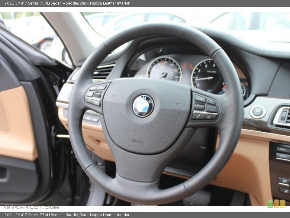 Saddle/Black Nappa Leather Interior Steering Wheel for the 2011 BMW 7 Series 750Li Sedan #69361231