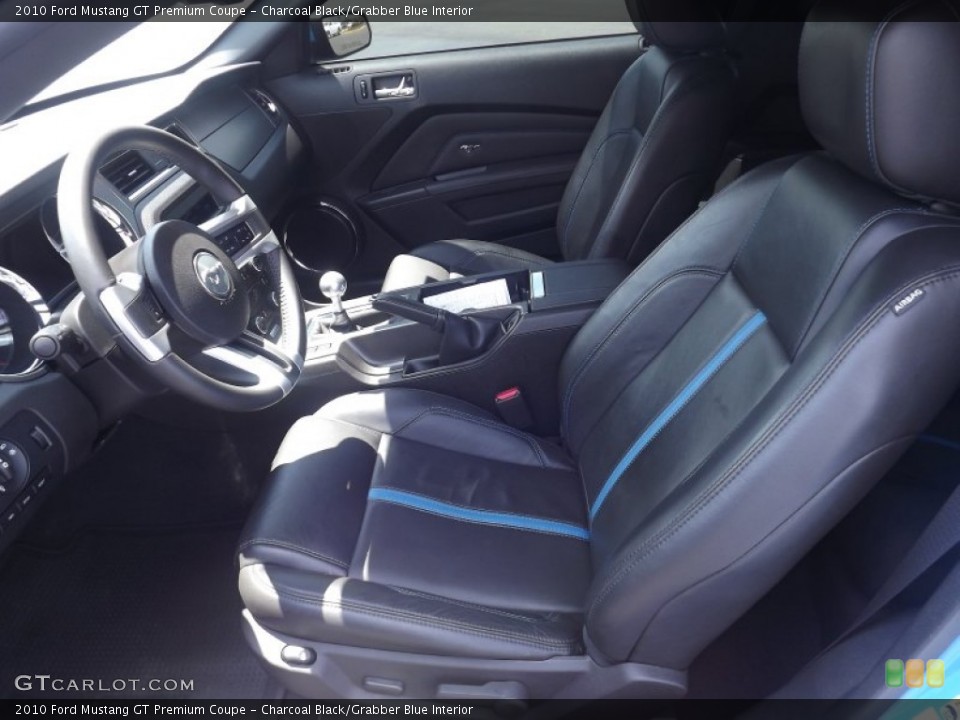 Charcoal Black/Grabber Blue Interior Front Seat for the 2010 Ford Mustang GT Premium Coupe #69481620