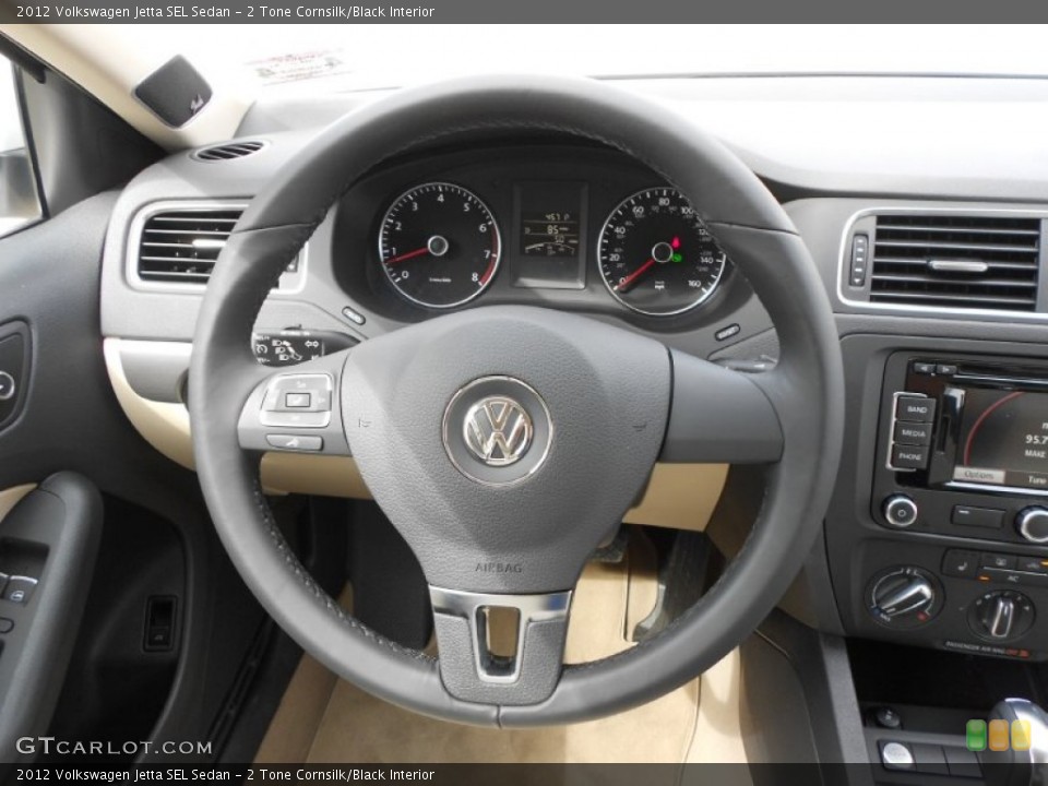 2 Tone Cornsilk/Black Interior Steering Wheel for the 2012 Volkswagen Jetta SEL Sedan #69494865