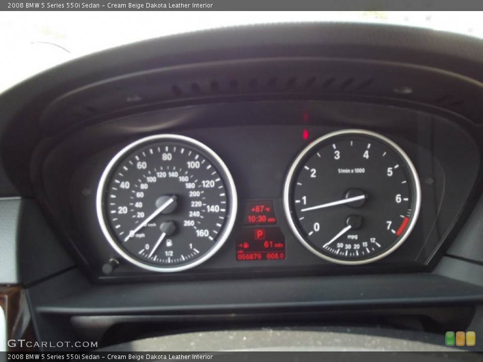 Cream Beige Dakota Leather Interior Gauges for the 2008 BMW 5 Series 550i Sedan #69606883