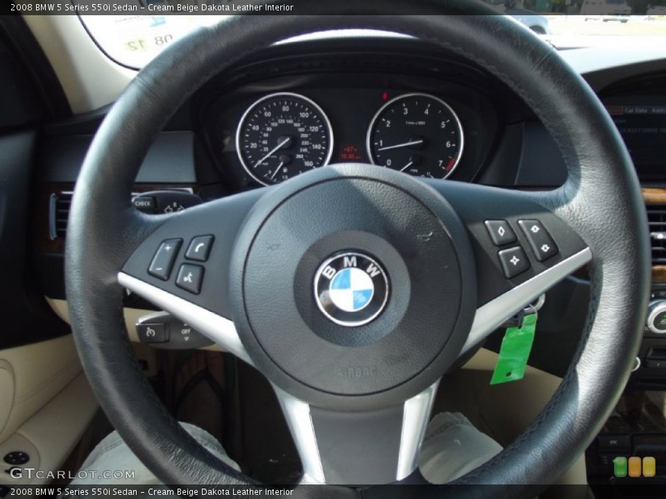 Cream Beige Dakota Leather Interior Steering Wheel for the 2008 BMW 5 Series 550i Sedan #69606889