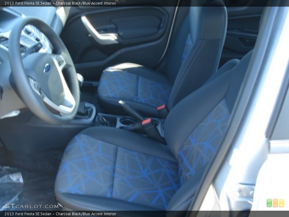 Charcoal Black/Blue Accent Interior Front Seat for the 2013 Ford Fiesta SE Sedan #69867446