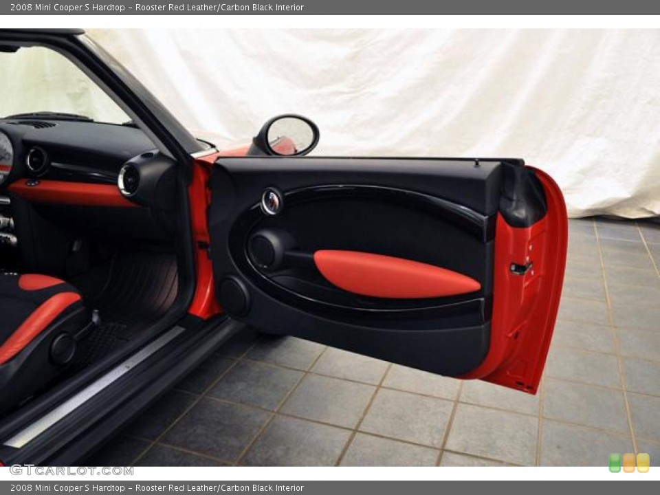 Rooster Red Leather/Carbon Black Interior Door Panel for the 2008 Mini Cooper S Hardtop #69930056