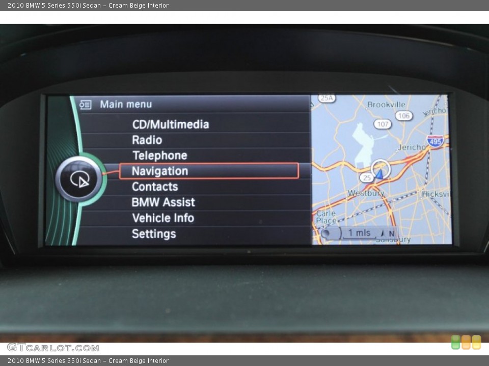 Cream Beige Interior Navigation for the 2010 BMW 5 Series 550i Sedan #69944307