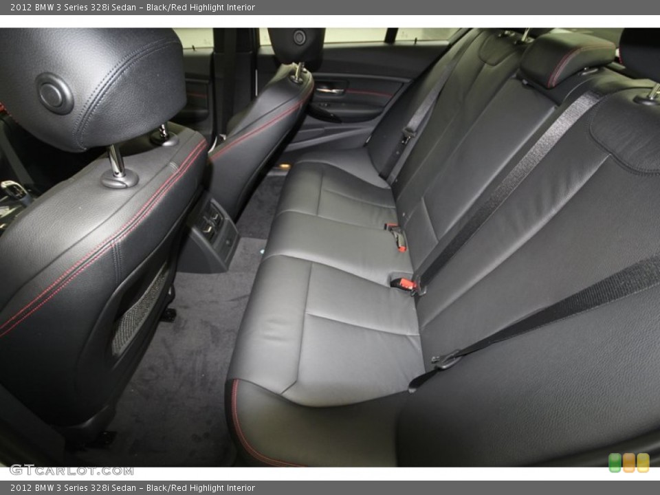 Black/Red Highlight Interior Rear Seat for the 2012 BMW 3 Series 328i Sedan #69965194