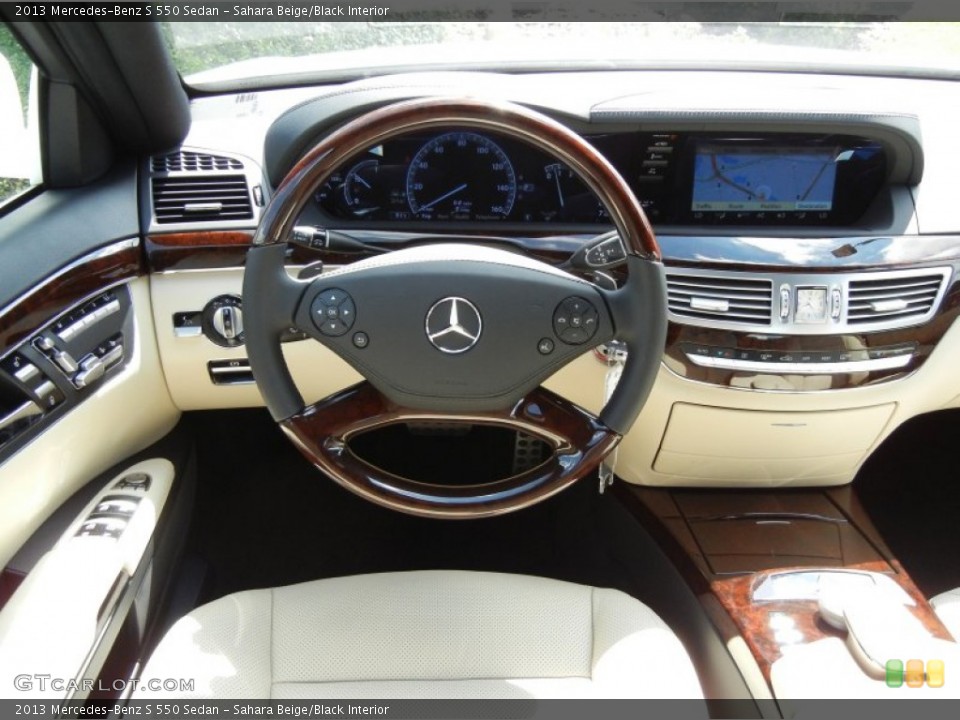 Sahara Beige/Black Interior Steering Wheel for the 2013 Mercedes-Benz S 550 Sedan #70376325
