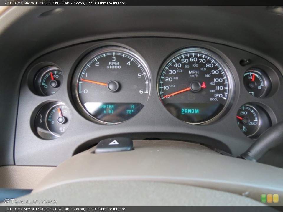 Cocoa/Light Cashmere Interior Gauges for the 2013 GMC Sierra 1500 SLT Crew Cab #70759448